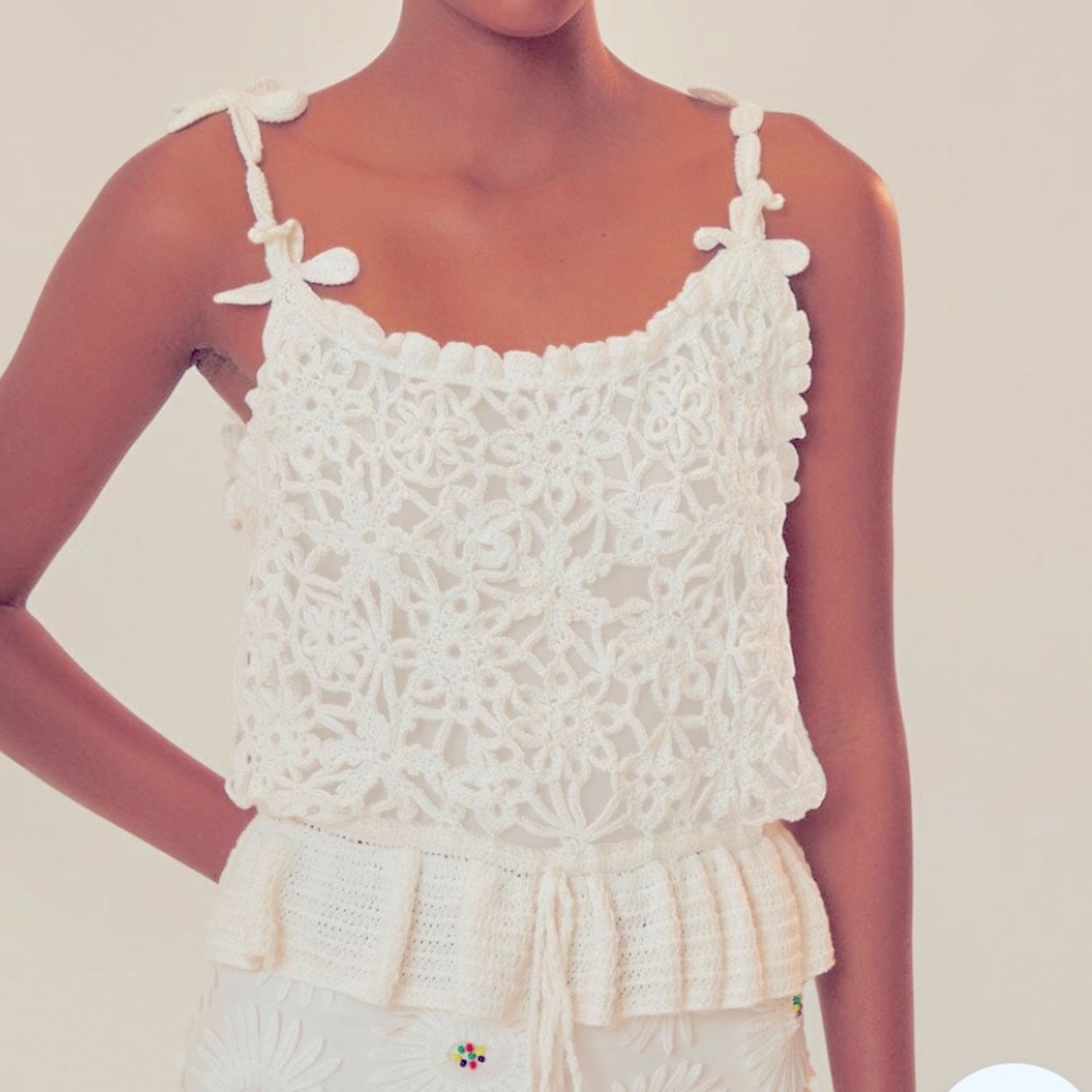 Farm Rio White Flowers Crochet Top sz M